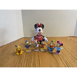 Disney Lot Of 6 Figurines Cake Toppers Mickey With Minnie Doll Pluto Donald Duck